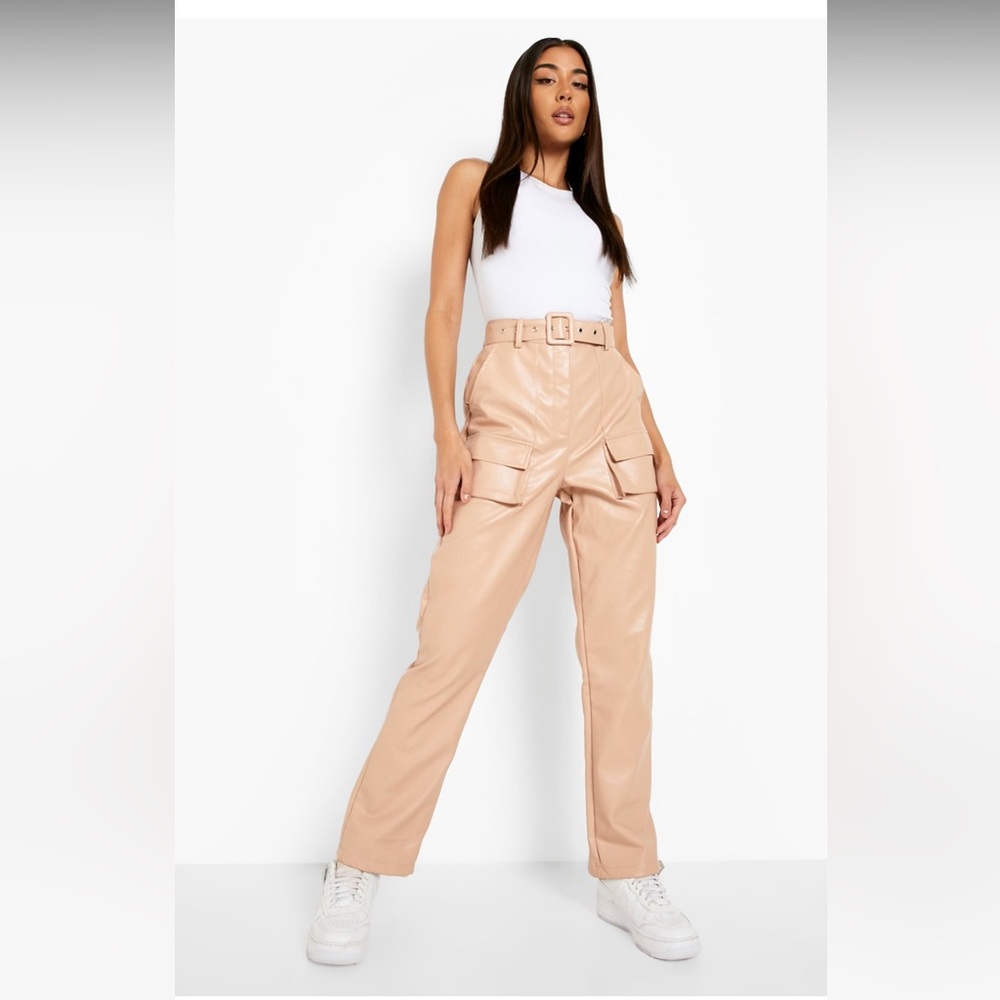 Pokey detail faux leather pu pants